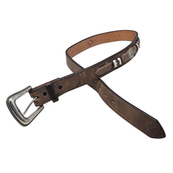 Nocona Belt 34 Brown Leather Western Boho Concho Rodeo Cowboy Texas US Made - Picture 1 of 4
